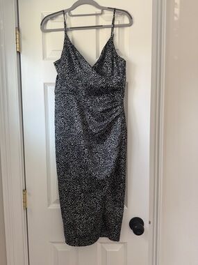 Abercrombie & Fitch Black and White Spotted Midi Slip Dress